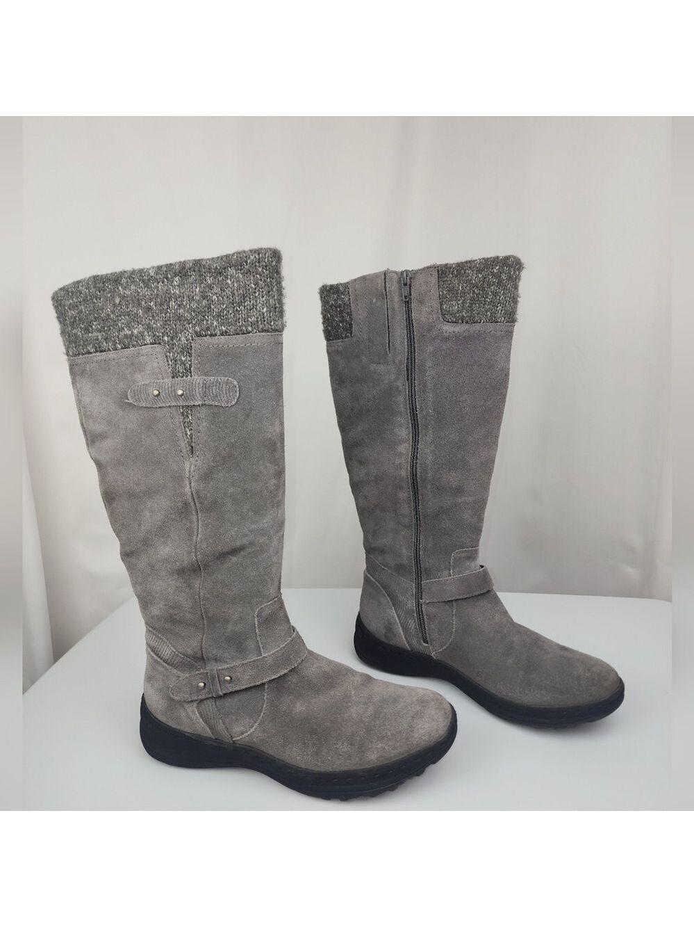 BareTraps Gray Sweater Cuff & Suede Faux Fur Lined Tall Boots 9 M Warm Winter - Picture 3 of 13